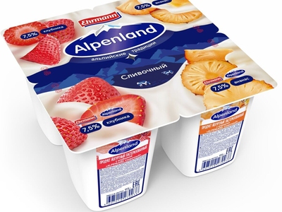 Йогурт Alpenland Сливочный Клубника Ананас 7.5% 95г БЗМЖ