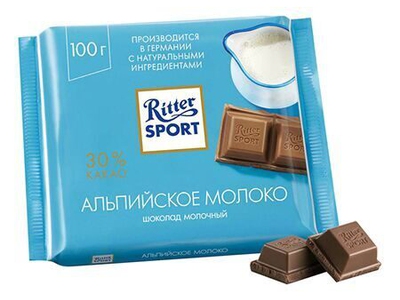 Шоколад Ritter SPORT 100г молочный альпийское молоко